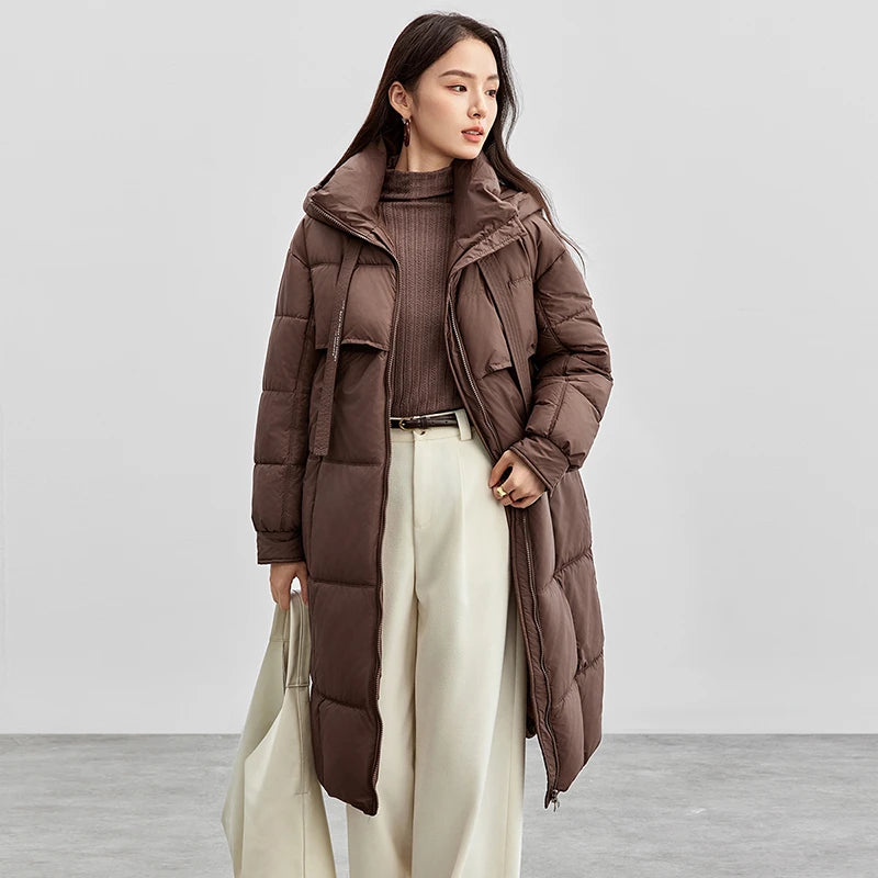 SENTUBILA Women's Long Parkas 2025 Winter Padding Coat Oversized Stand Neck Hooded Zipper Warm Outerwear Woman Clothes W44M58169