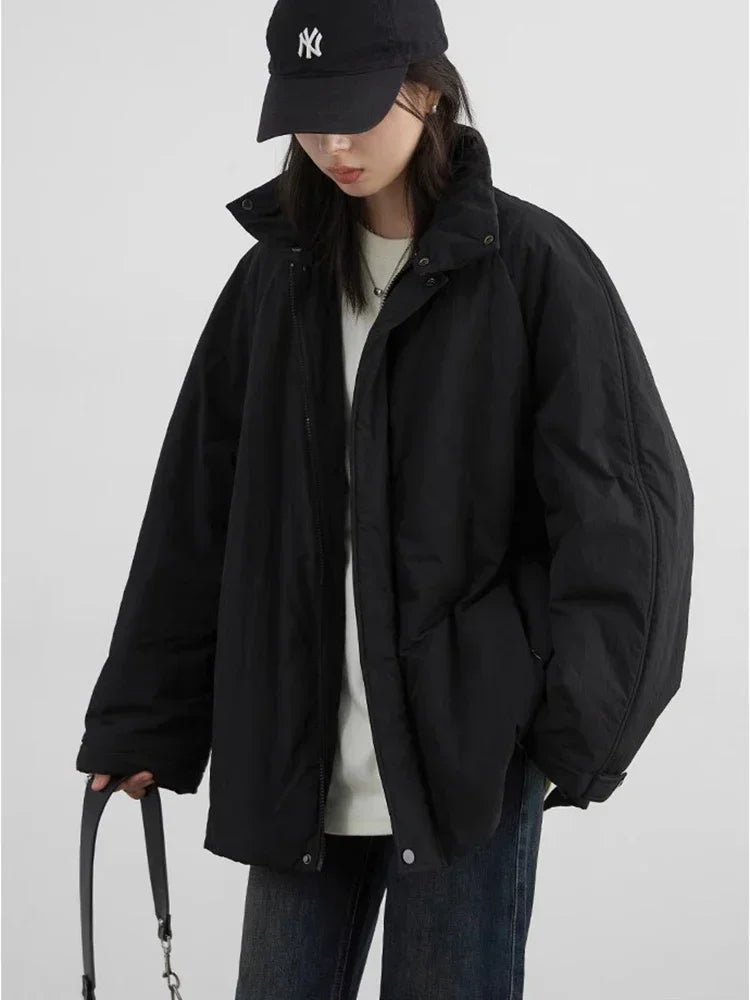 CHIC VEN Women Parkas Streetwear Loose Solid Stand Collar Female Jacket Mid Length Woman Coat Sports Autumn Winter 2025