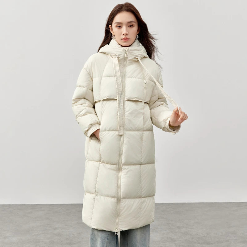 SENTUBILA Women's Long Parkas 2025 Winter Padding Coat Oversized Stand Neck Hooded Zipper Warm Outerwear Woman Clothes W44M58169