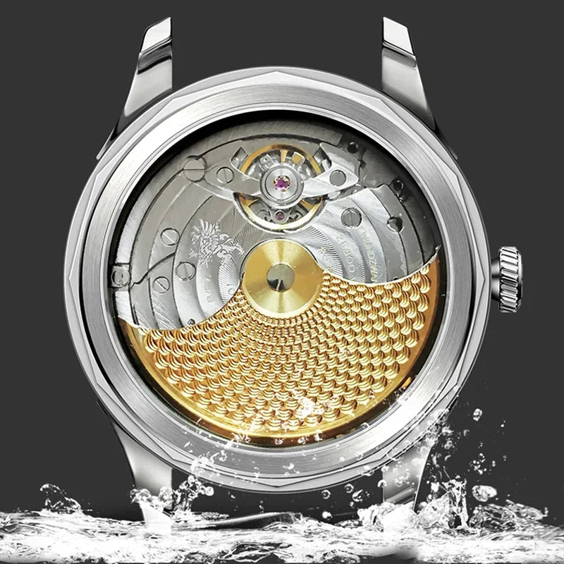 BORMAN Stainless Steel Men Mechanical Watch Power Reserve 80Hour Moon Phase Automatic Watch Sapphire Glass Waterproof 50M Watch