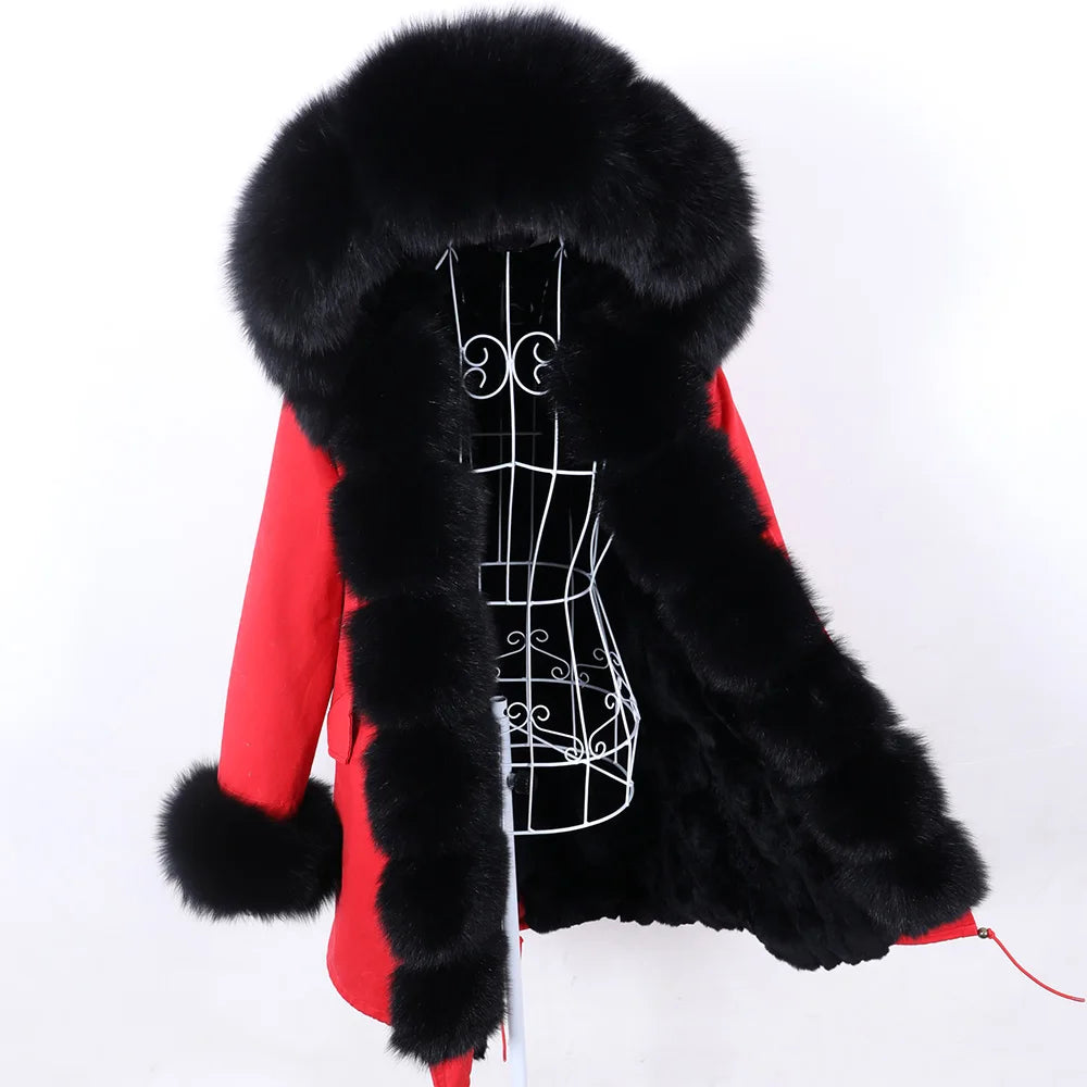 2025 Women's jacket Natural Real Fox fur Jacket Hooded black Woman parkas Winter warm Coat Parkas