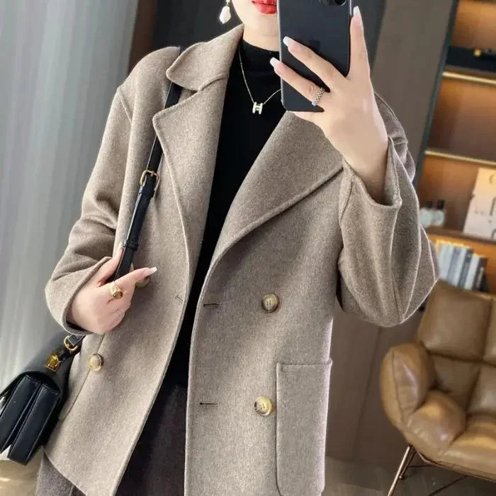 Women's Woolen Coat Short Loose Fit Autumn Winter Fashion Trend Lapel Jacket Small Size Outerwear Anti-Season Suit Style