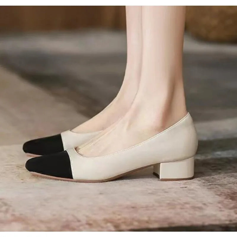 New Leather Women's Heeled Single Shoes Sandals Thick Heel Chaussure Femme Zapatos Mujer Sandalias Sapatos Pumps Formal Shoes