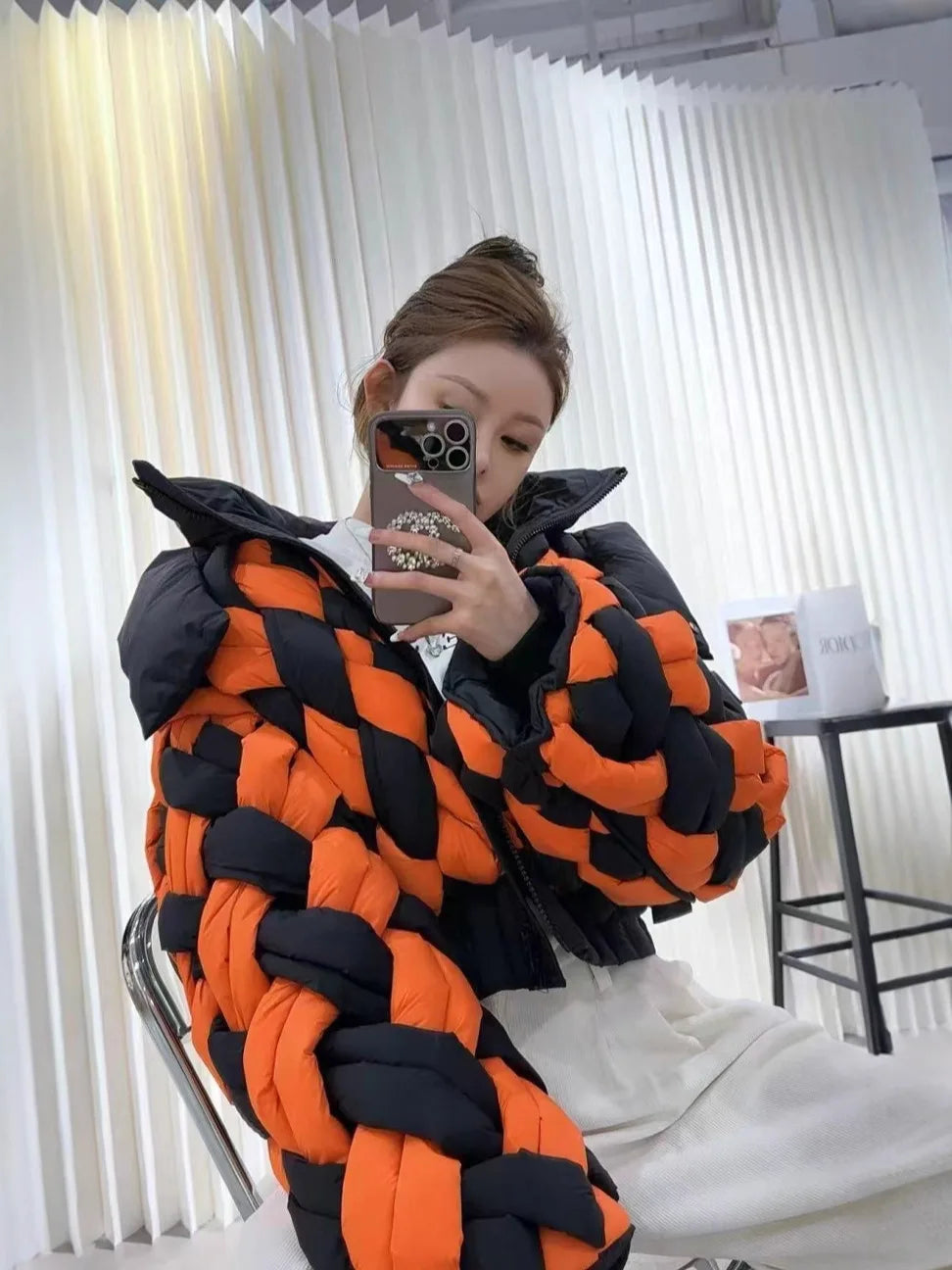 Winter 90% White Duck Down Hooded Parker Outwear Women Zipper Loose Quilted Short Jacket New Female Patchwork Twists Down Jacket