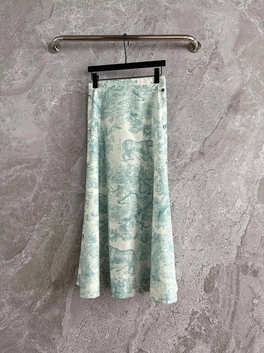 2025 Summer New Women's Jungle Print High Waist Midi Skirt | Tropical A-Line Slimming Elegant Versatile Flowy Half-Length Skirts