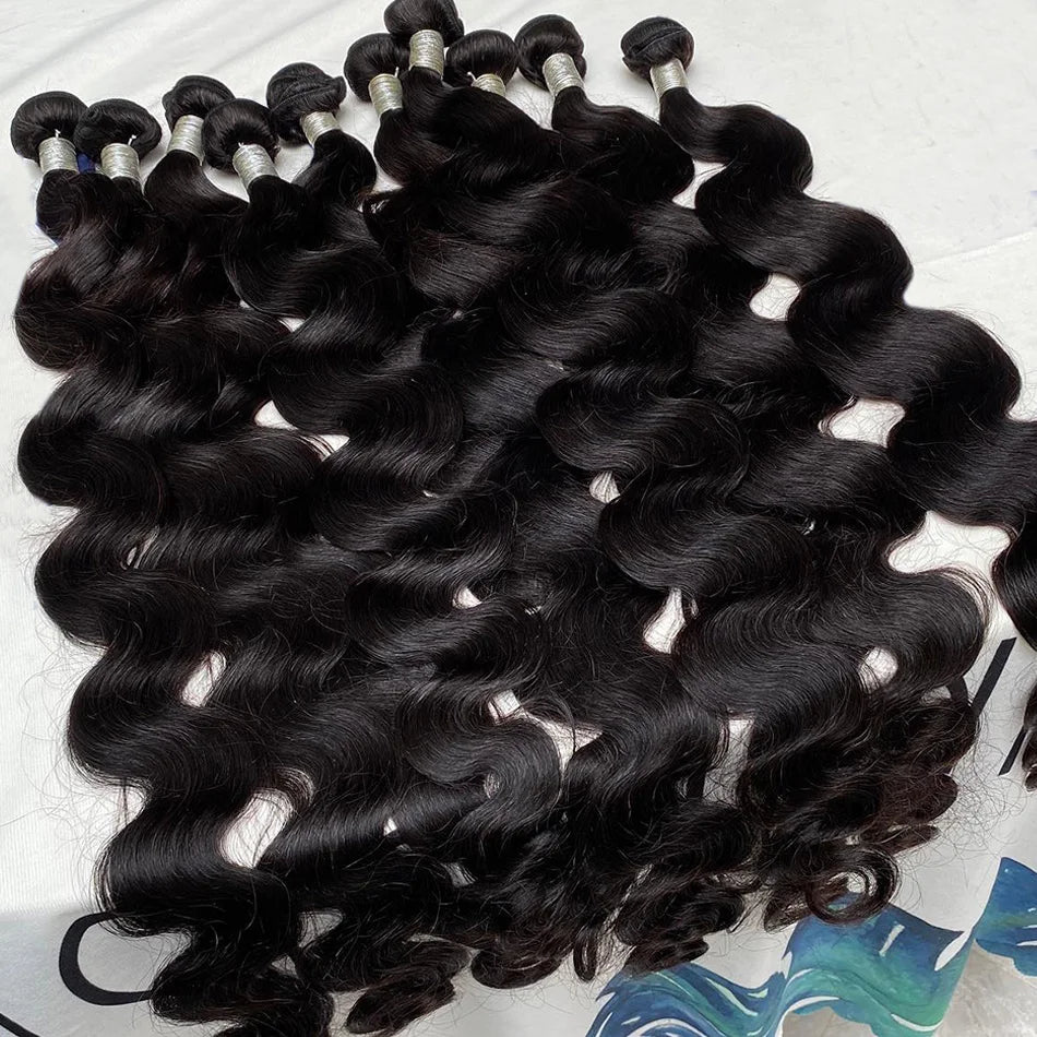 Virgin Human Hair Bundles Body Wave 28 30 32 40 Inch Unprocessed Brazilian Weave 3 4 Bundles Real Natural Black Water Loose Remy