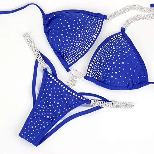 NPC IFBB Competition Bikini Posing Suit for Women Rhinestone Connectors Scrunch Bikini