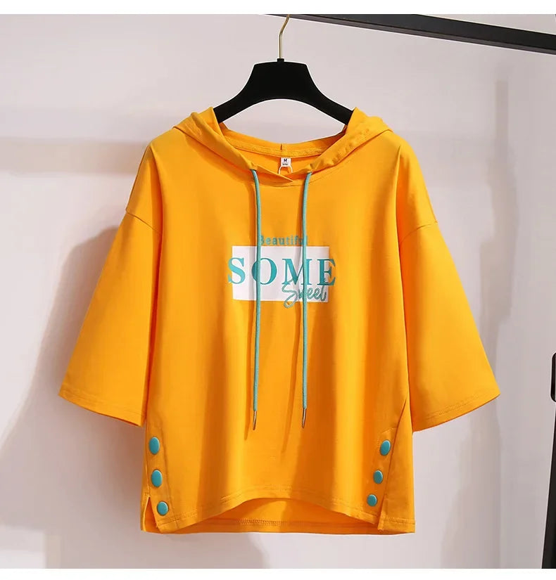 Summer Hooded Short-sleeved T-shirt Women's Korean Version Clothes Women's Loose Top Women's Clothing