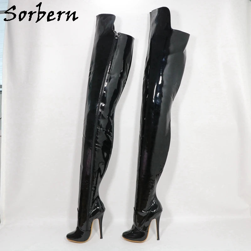 Sorbern Retro Burlesque High Heel Super Long Boots Women 85Cm Back Crotch Thigh High 95cm Front Round Toe Custom Stilettos Shoes