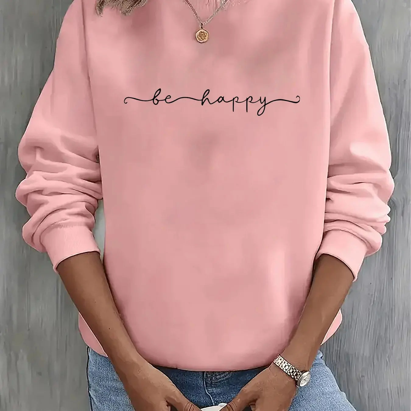 Women's Casual Heart Print Pullover Sweatshirt Geometric Design Long Sleeve Round Neck Machine Washable Regular Fit for Autum