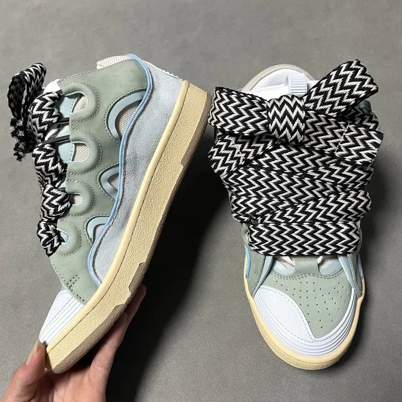 New Designer Slippers Sneakers Flat Shoes Women Luxury Brand Trainer Lace Up Men Top Quality Thick Laces Skateboard Shoes Unisex