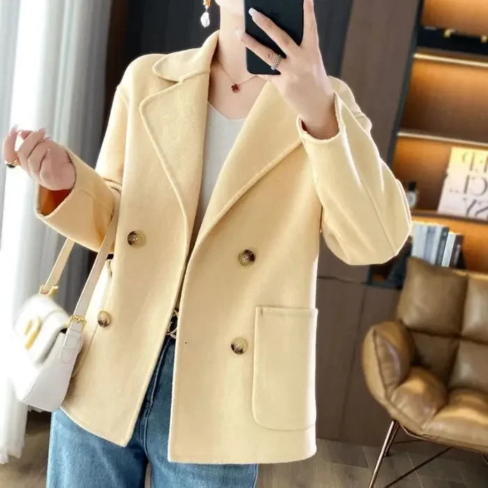 Women's Woolen Coat Short Loose Fit Autumn Winter Fashion Trend Lapel Jacket Small Size Outerwear Anti-Season Suit Style