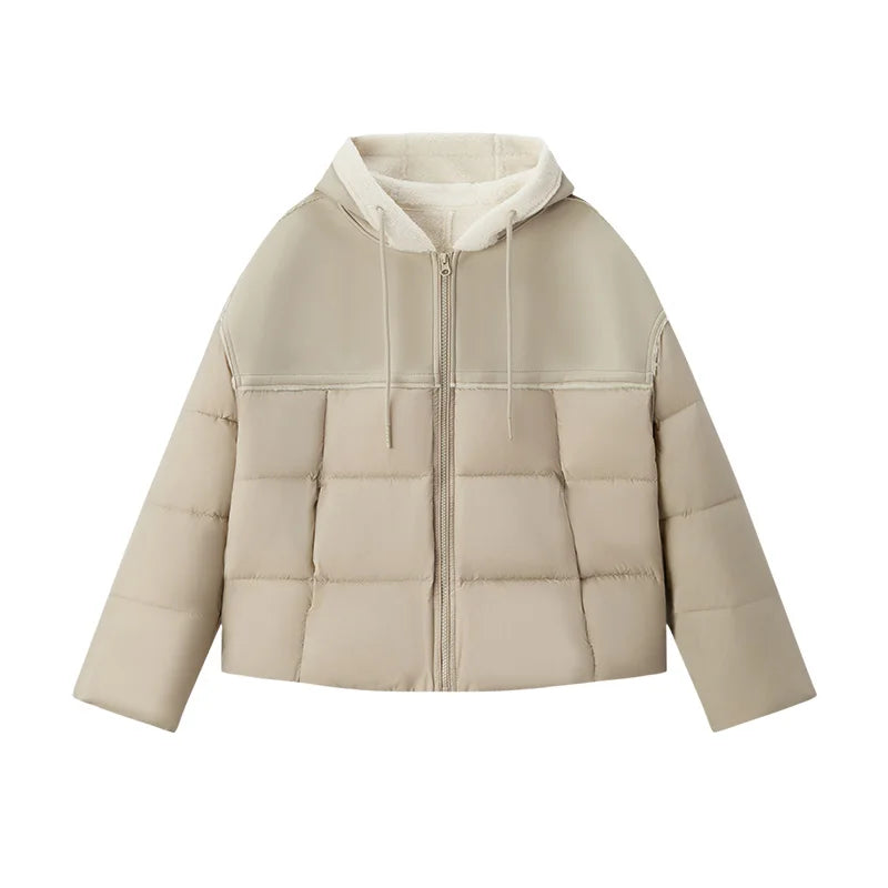 Semir Cotton Jacket Women Patchwork Loose Cotton Jacket Retro 2024 Winter New Furry Hooded Puffer Coat Trendy Cotton Jacket