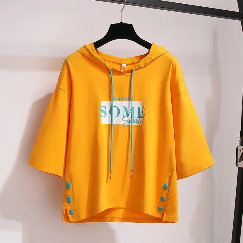 Summer Hooded Short-sleeved T-shirt Women's Korean Version Clothes Women's Loose Top Women's Clothing