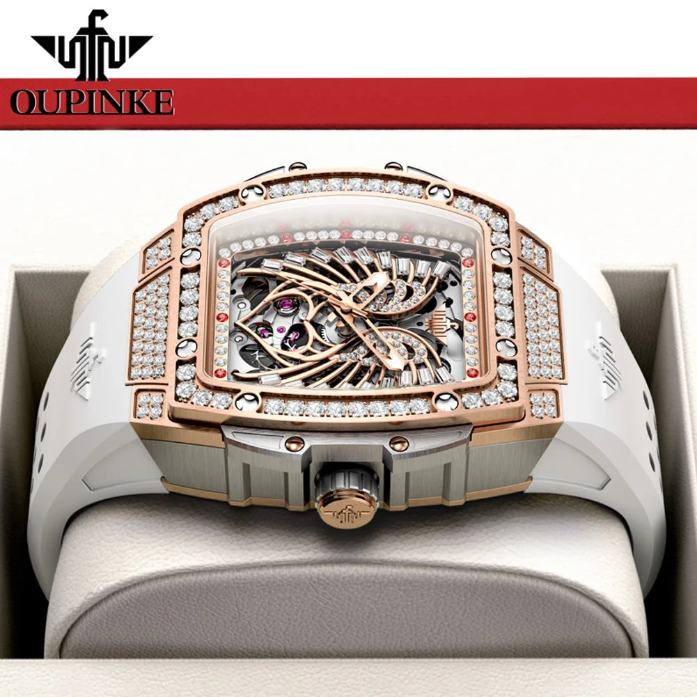 OUPINKE 3225 Women's Watch Big Dial Skeleton Mechanical Watch For Women Diamond Luxury Deep Waterproof Automatic Wrist Watches