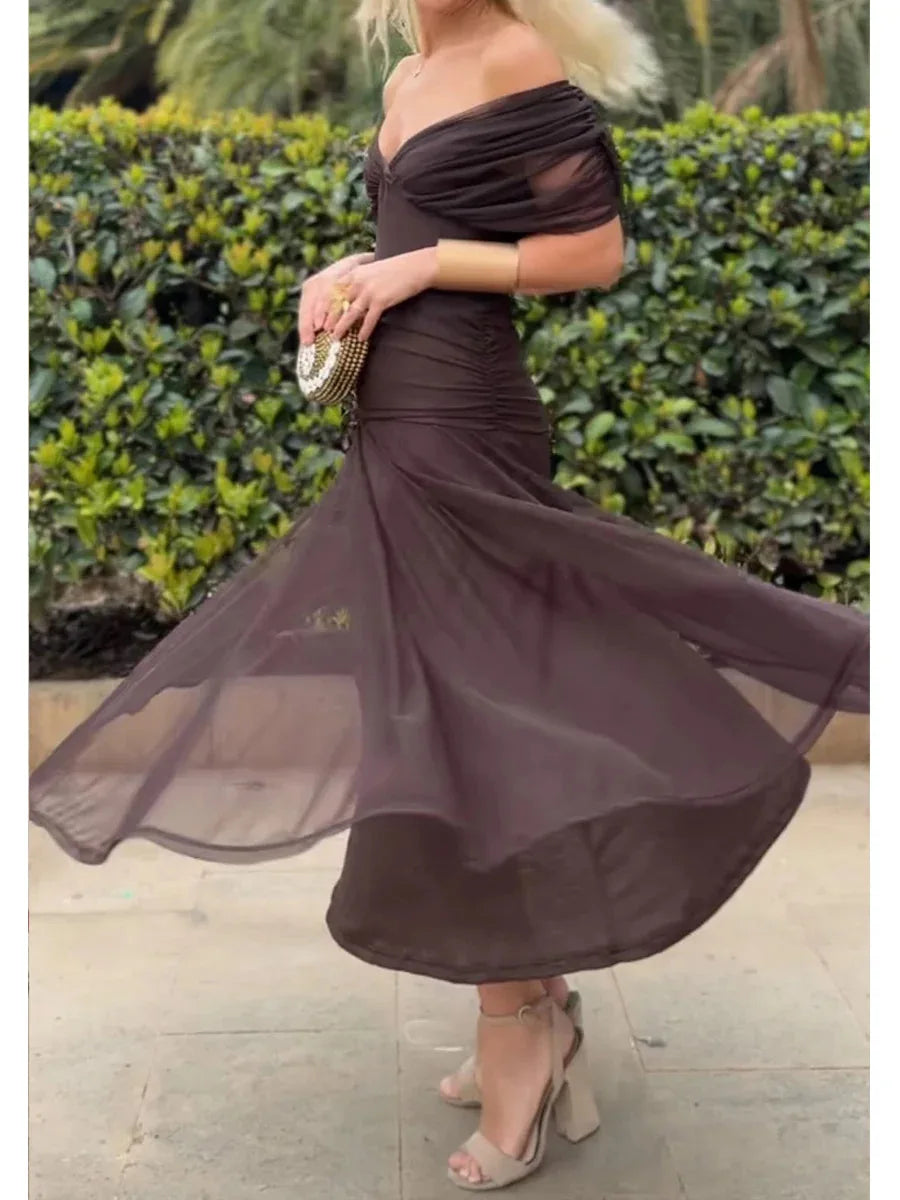 Sexy Slanted Shoulders And Rotator Sleeves Dress For Women Autumn Fashion Smudge Casual Party Hip-pack Evening Dresses Female