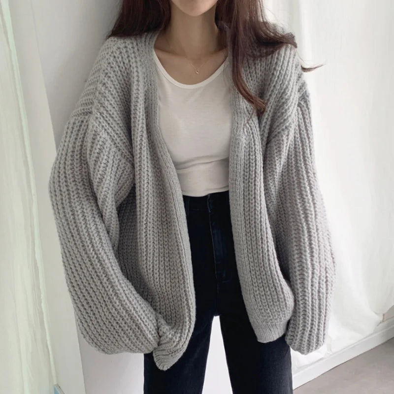 Casual Knitted Cardigan Sweater Women Autumn Fashion Korean Harajuku Lantern Sleeve Tops Looose Coat Lazy Wind Y2k Sweater 23328