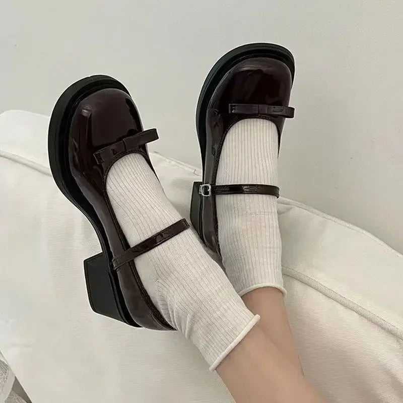 Chunky High Heels Gothic Shoes for Women British Style Fashion Ankle Strap Platform Pumps Female Brown Thick Heeled Mary Janes