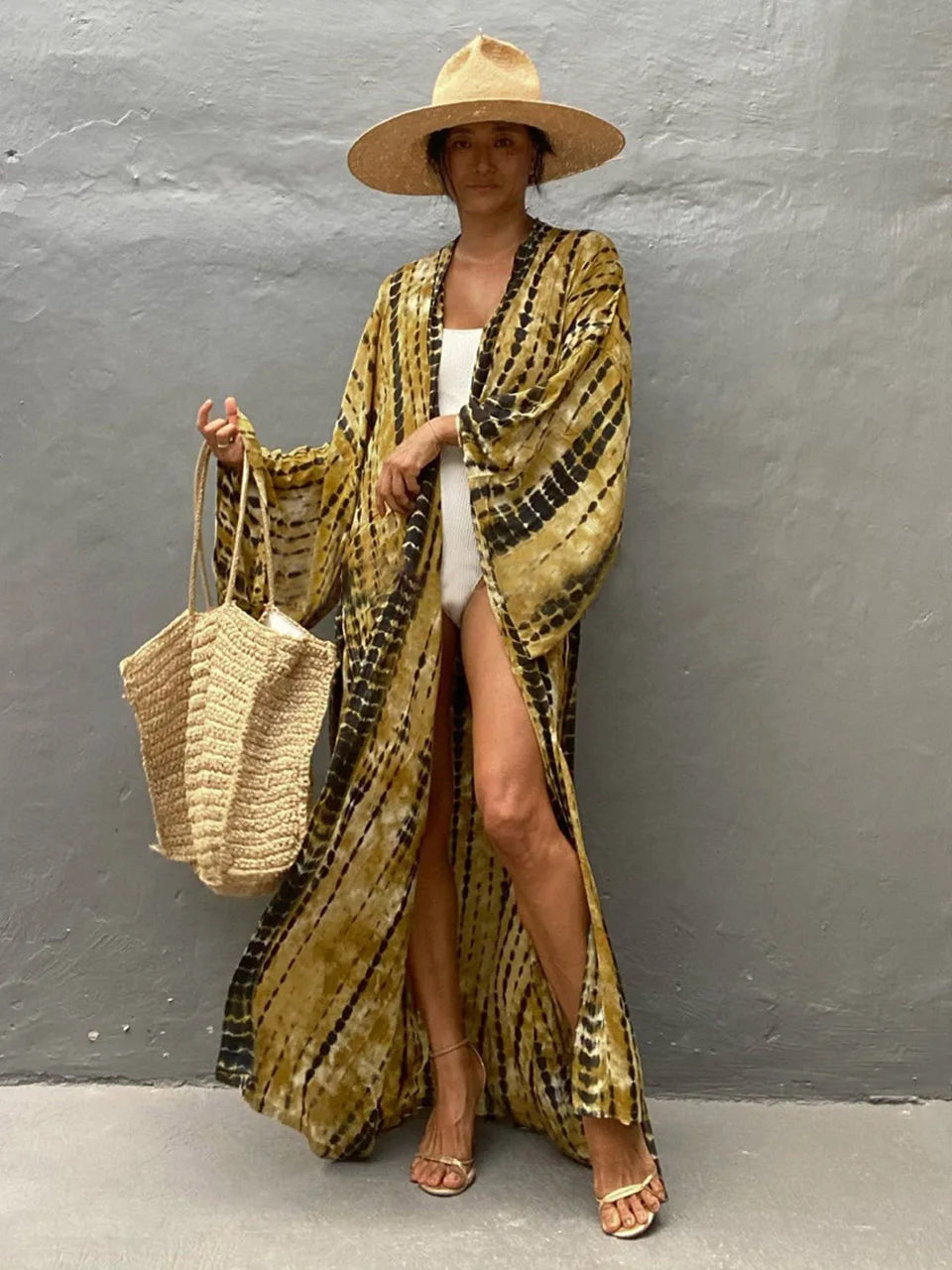 Beach Kimono for Women Swimsuit Cover-ups boho Fashion Tie-dye Tunic Cape Dress Summer Holiday Bikini Cover Up Pareo Robe