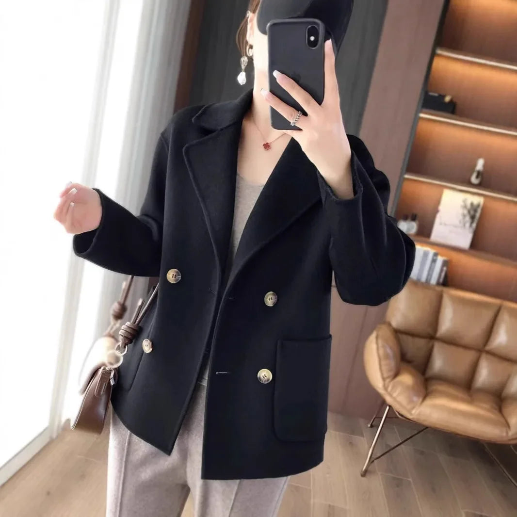 Women's Woolen Coat Short Loose Fit Autumn Winter Fashion Trend Lapel Jacket Small Size Outerwear Anti-Season Suit Style