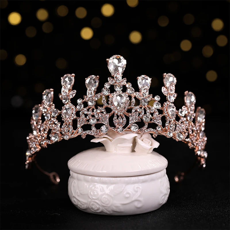 Wedding Hair Tiara Crystal Bridal Tiara Crown Wedding Hair Accessories Headpieces Head Jewelry Gold Color Diadem Veil Tiaras