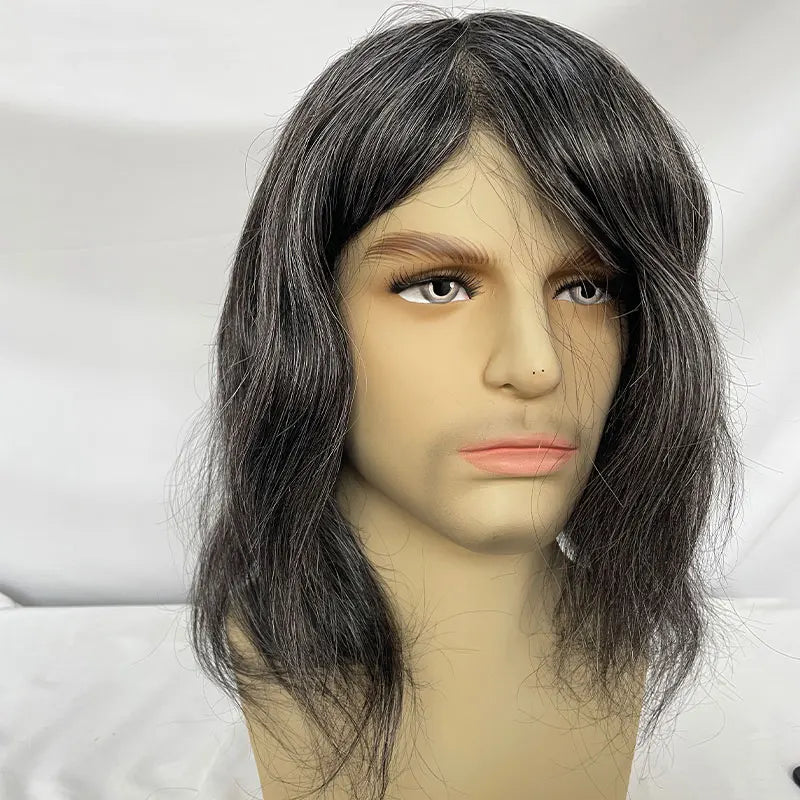 12 Inch Ultra Thin Skin Men Toupee Long V-loop Full PU Hair Replacement System For Men Wigs 10''x8'' Base 1B/40 Color