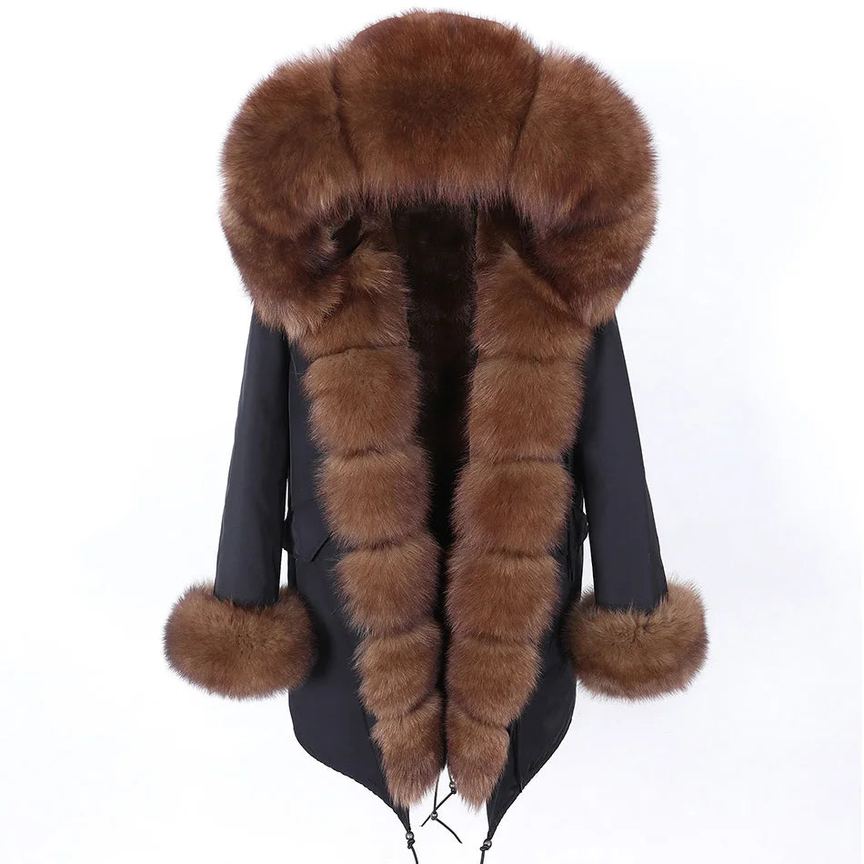 2025 Women's jacket Natural Real Fox fur Jacket Hooded black Woman parkas Winter warm Coat Parkas