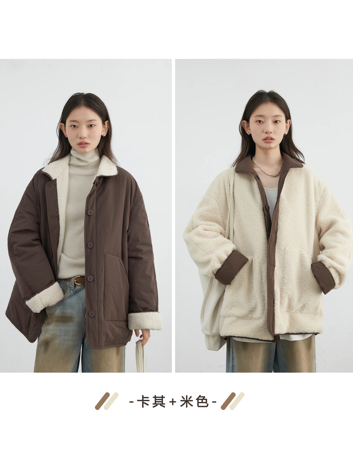 CHIC VEN New Korean Women Parkas Single Breasted Loose Casual Thick Female Jacket Reversible Coat Winter 2025
