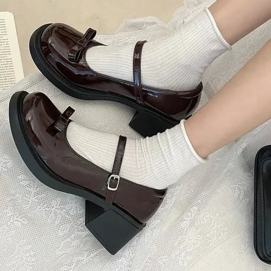 Chunky High Heels Gothic Shoes for Women British Style Fashion Ankle Strap Platform Pumps Female Brown Thick Heeled Mary Janes