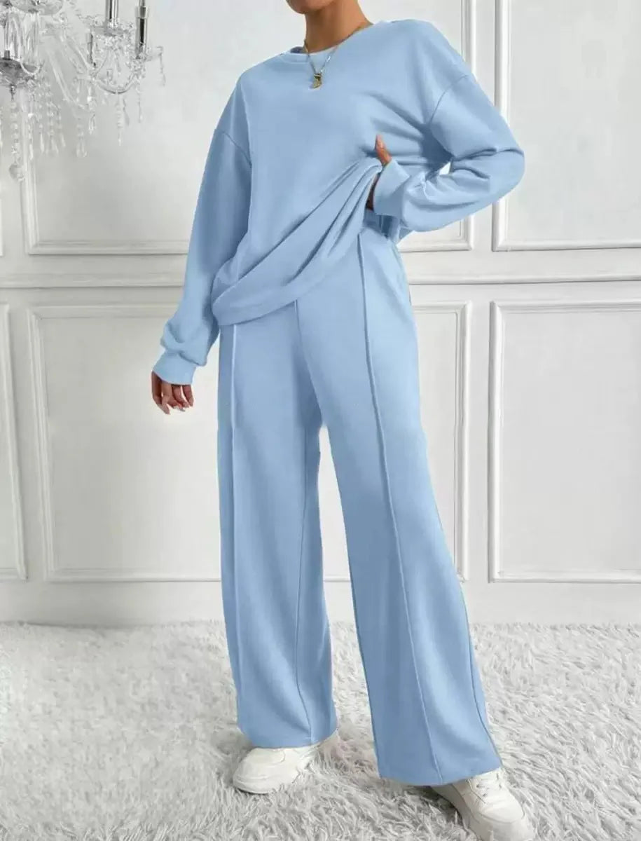 Two-piece Set For Woman Casual O-neck Long Sleeves Sweatshirt Wide-leg Pants Suits Autumn Winter Ladies Fashion Office Outfit