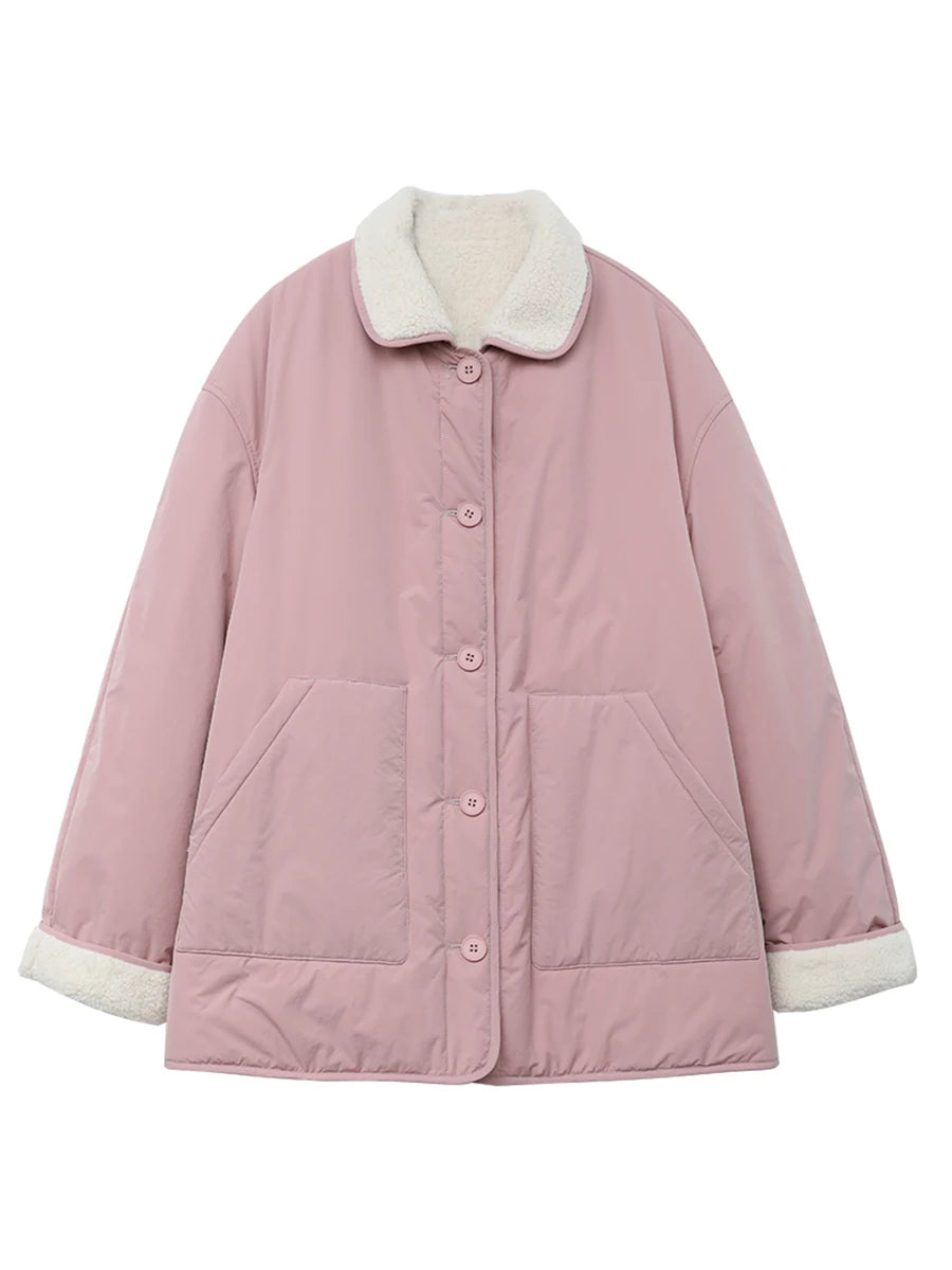 CHIC VEN New Korean Women Parkas Single Breasted Loose Casual Thick Female Jacket Reversible Coat Winter 2025