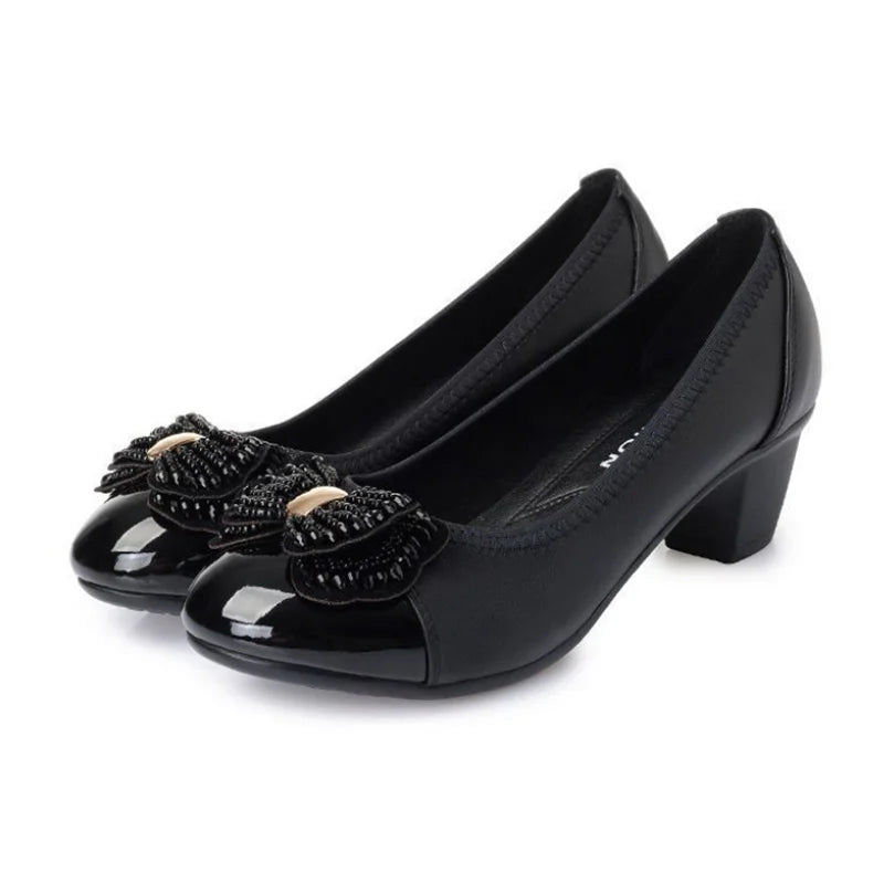 Women Cute Sweet Comfort Spring & Summer Office Bow Tie High Heel Shoes Lady Classic Hotel Work Black Pumps Zapatos Mujer B38