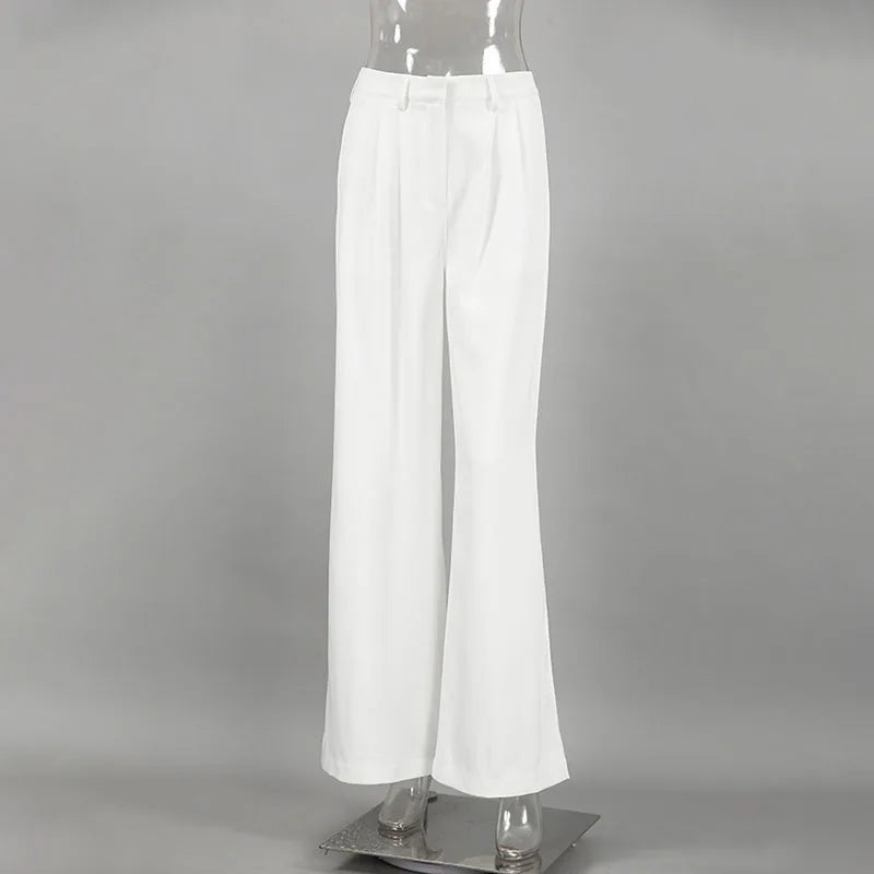 2025 Autumn New White High-Waisted Wide Leg Pants Women Versatile Simple Office Lady Suit Pants Casual Loose Straight Trousers