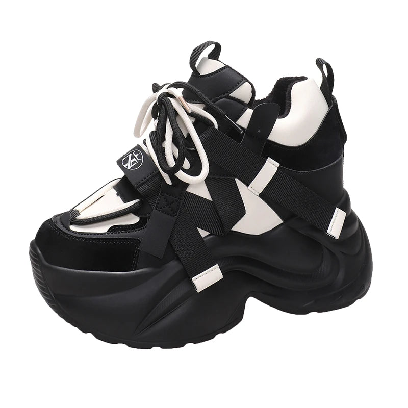 2023 Autumn Winter Chunky Sneakers Women Lace Up Platform Sports Shoes Woman Goth Thick Bottom High Heels Female Wedges Sneakers