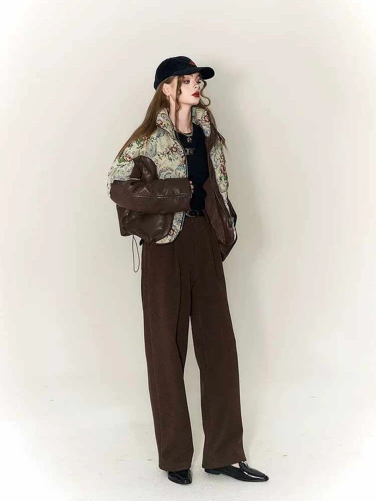 Winter Vintage Jacket Coat Women's Winter Waterproof Embroidered Jacquard Jacket Down Thick Warm Outerwear PU Leather Parka