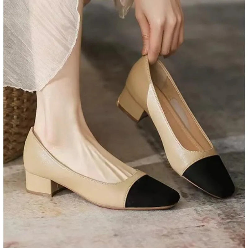 New Leather Women's Heeled Single Shoes Sandals Thick Heel Chaussure Femme Zapatos Mujer Sandalias Sapatos Pumps Formal Shoes