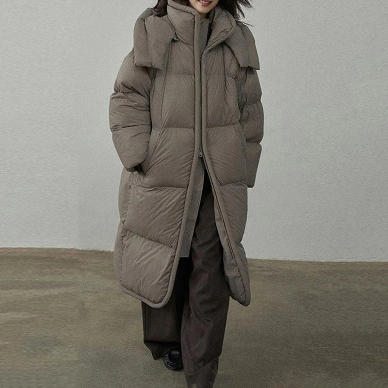 Winter Hooded Mid-length Down Jacket Women Loose Thick 90 White Duck Down Jacket Female Windproof Long Over Knee Down Parka Coat