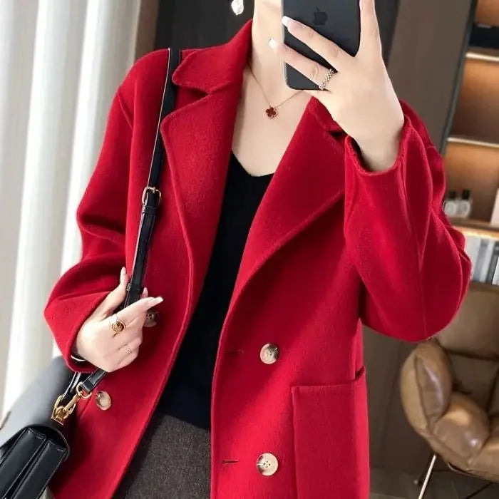 Women's Woolen Coat Short Loose Fit Autumn Winter Fashion Trend Lapel Jacket Small Size Outerwear Anti-Season Suit Style
