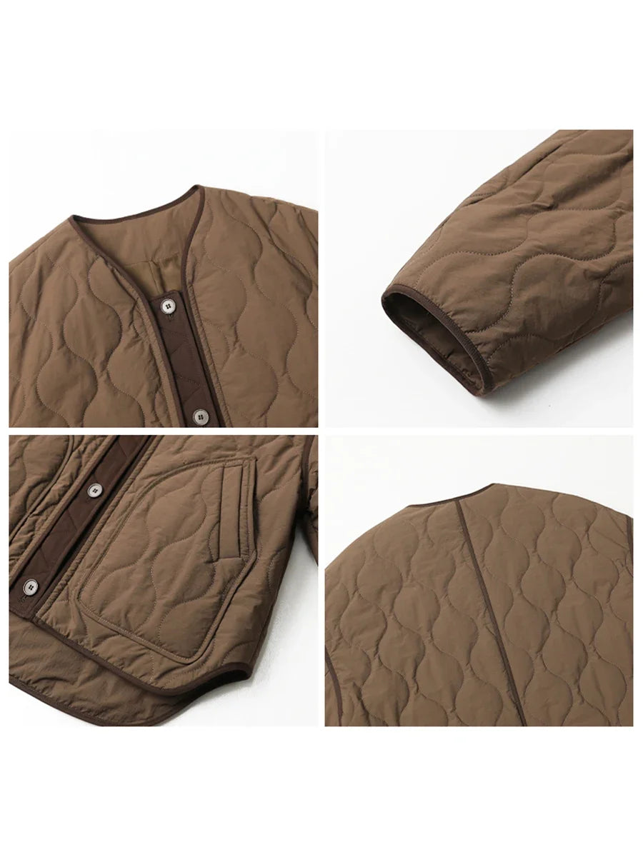 CHIC VEN Fashion Women Jackets Solid Single Breasted Loose Casual Parkas New Round Neck Female Quilted Coat Autumn Winter 2024