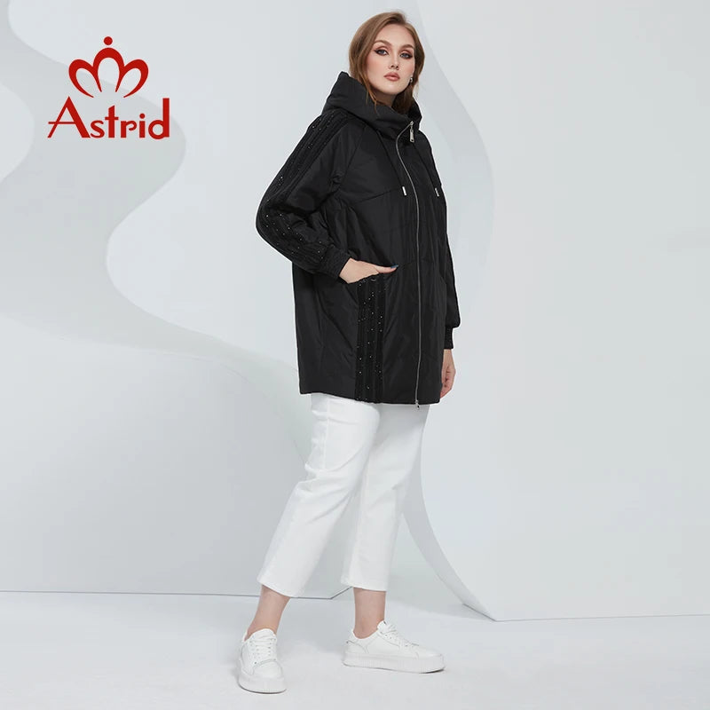Astrid 2022 Spring Women's Parkas Oversize Padded Coats Hooded Fashion Wool Textile Stitching Jacket Outerwear Quilted AM-10122