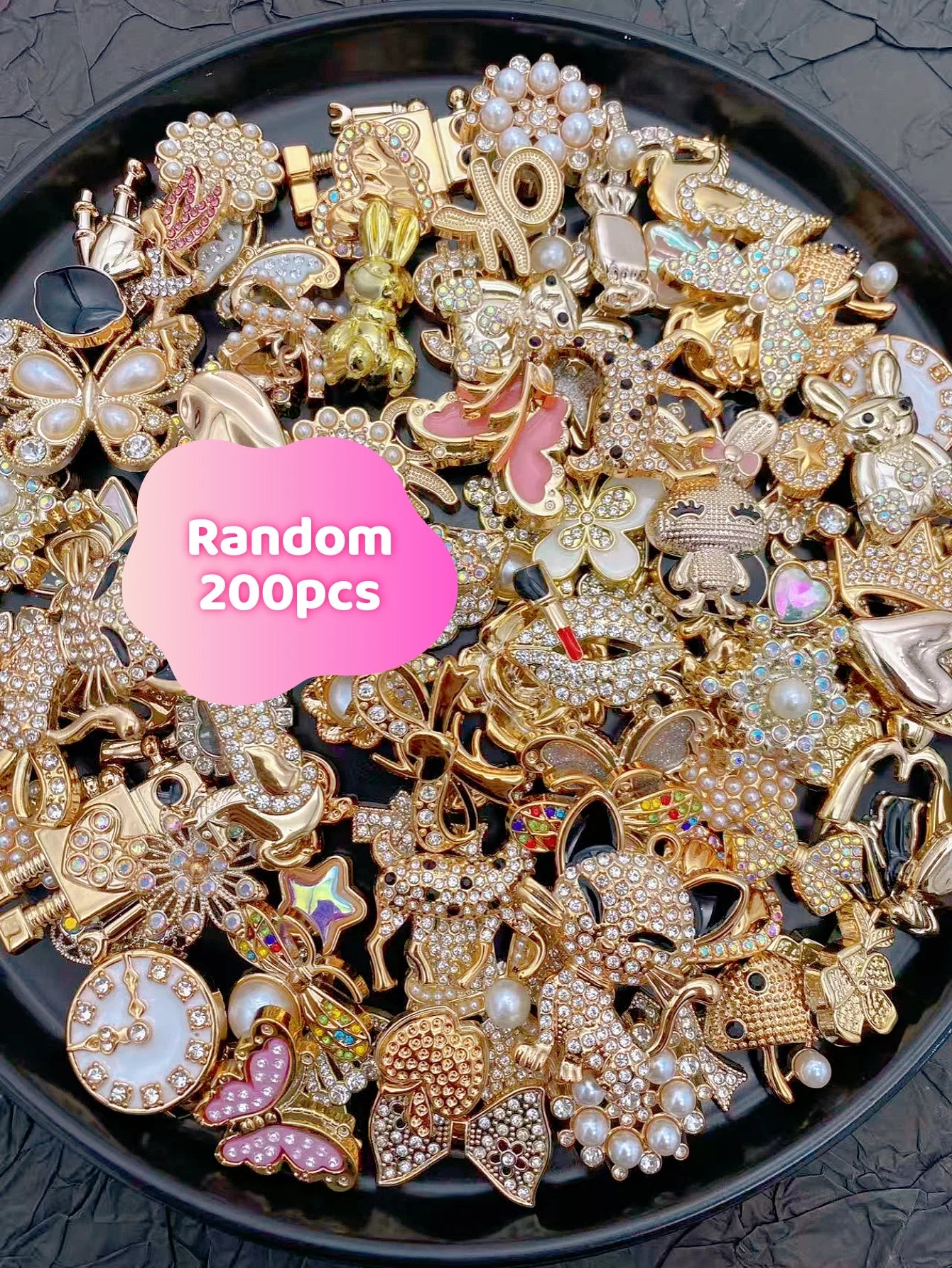 16 pieces of pink crystal chains, fairies, five-petal, beads, pink stars and other crocs accessories, ABS shoe flowers, DLY deco