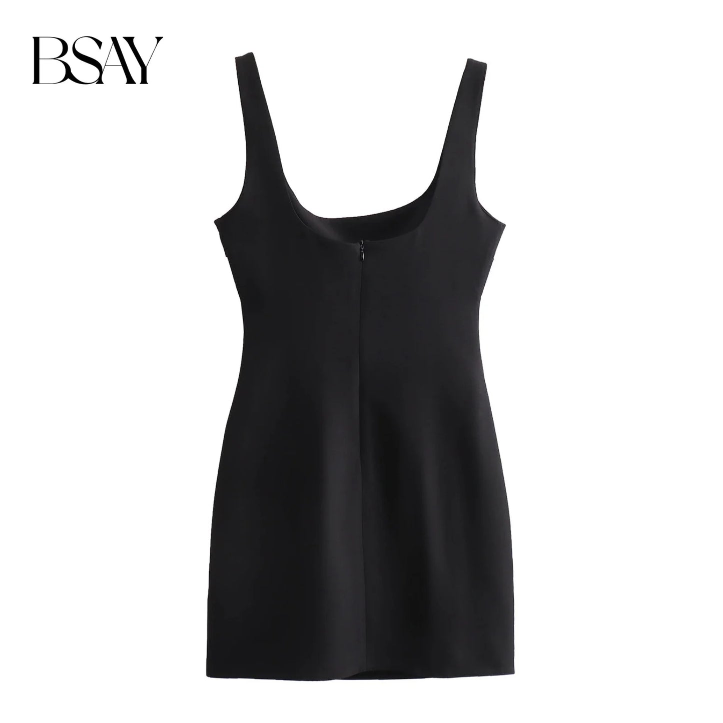BSAY Women Fashion Summer Sexi Hot Slim Back Zip Sleeveless Backless Sling O-Neck Mini Dress Chic Female Evening Mujer