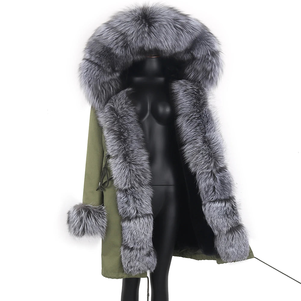 2025 Women's jacket Natural Real Fox fur Jacket Hooded black Woman parkas Winter warm Coat Parkas