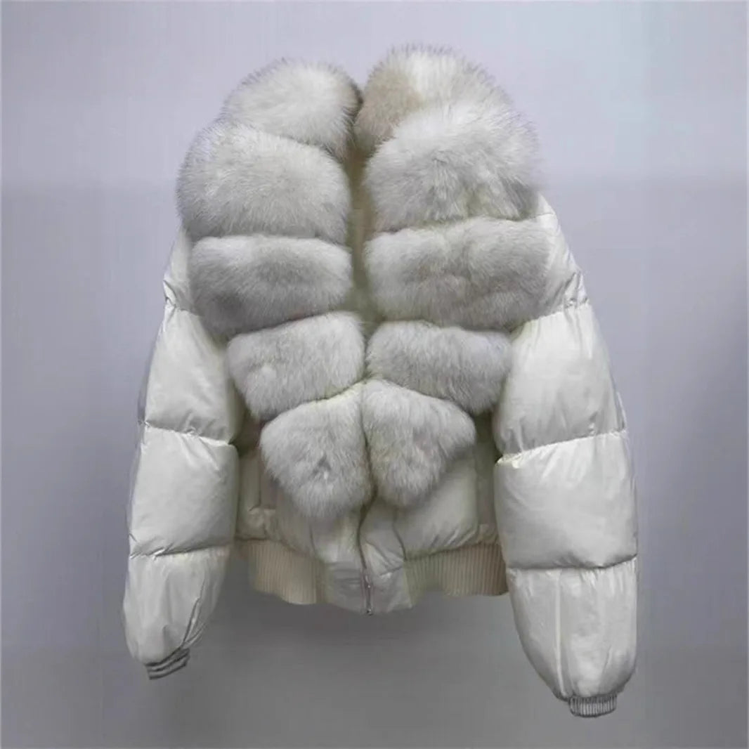 Winter Natural Big Fur Collar Down Jacket Women 90 White Duck Down Zipper Parker Outwear Female Warm Thick Quilted Cotton Jacket
