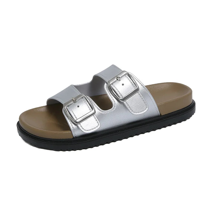 2025 New Style Summer Woman Elegant Fashionable Slippers Metal Buckles Comfortable High Quality Sandals Women's Shoes