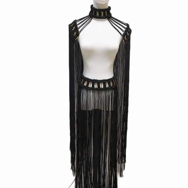 Tassel Hand Crochet Knitted Women Bikini Cover Ups 2023 Summer Holiday Beach Bathing Suit Sexy Hollow Out Skirts Matching Set