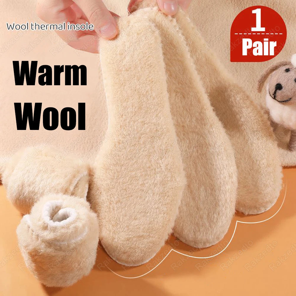 2/4Pcs Wool Felt Warm Insoles For Shoes Man Woman Thickened Cashmere Thermal Insoles for Feet Winter Snow Boots Inner Sole