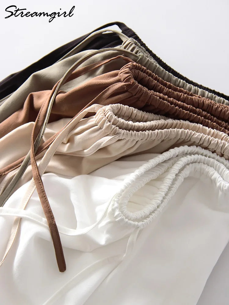 Brown Long Skirt Women Summer Cotton Ruffle Floral Skirt Woman Luxury Green Tie Up Loose White Women Long Skirts High Waisted