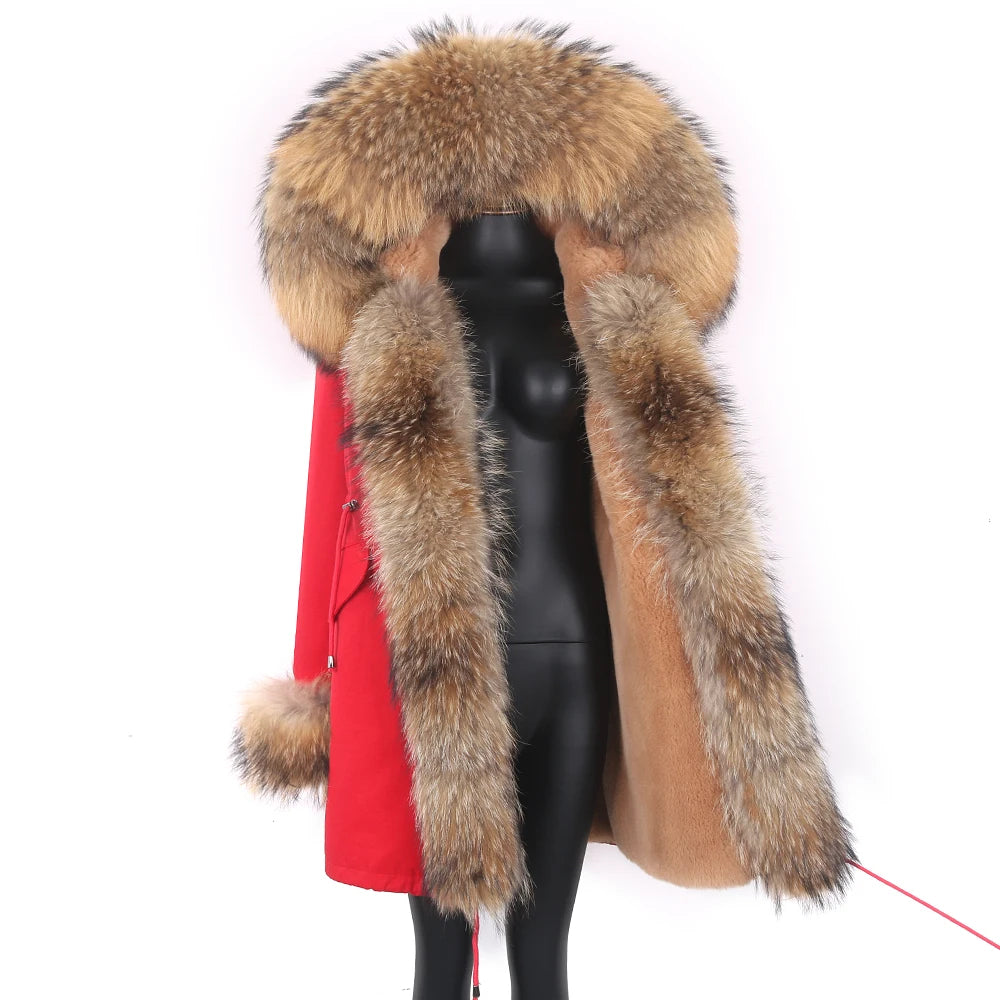 2025 Women's jacket Natural Real Fox fur Jacket Hooded black Woman parkas Winter warm Coat Parkas