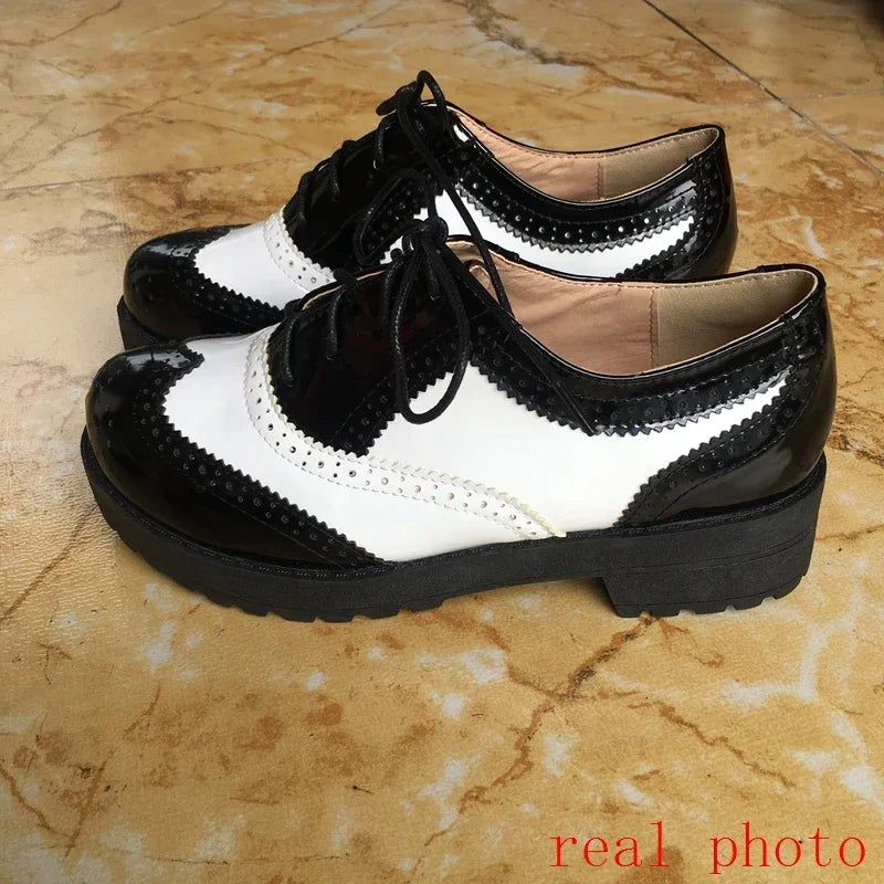 British style women brogue shoes cross tied mixed color round toe wingtip oxfords casual footwear sapatos chaussures